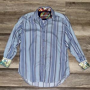 Robert Graham Men's Shirt Flip Cuff - Blue * Size Medium *Knowledge Wisdom Truth